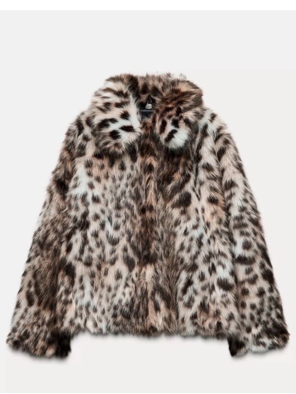 Zara Animal-Print Faux Fur Jacket in Brown and Cream